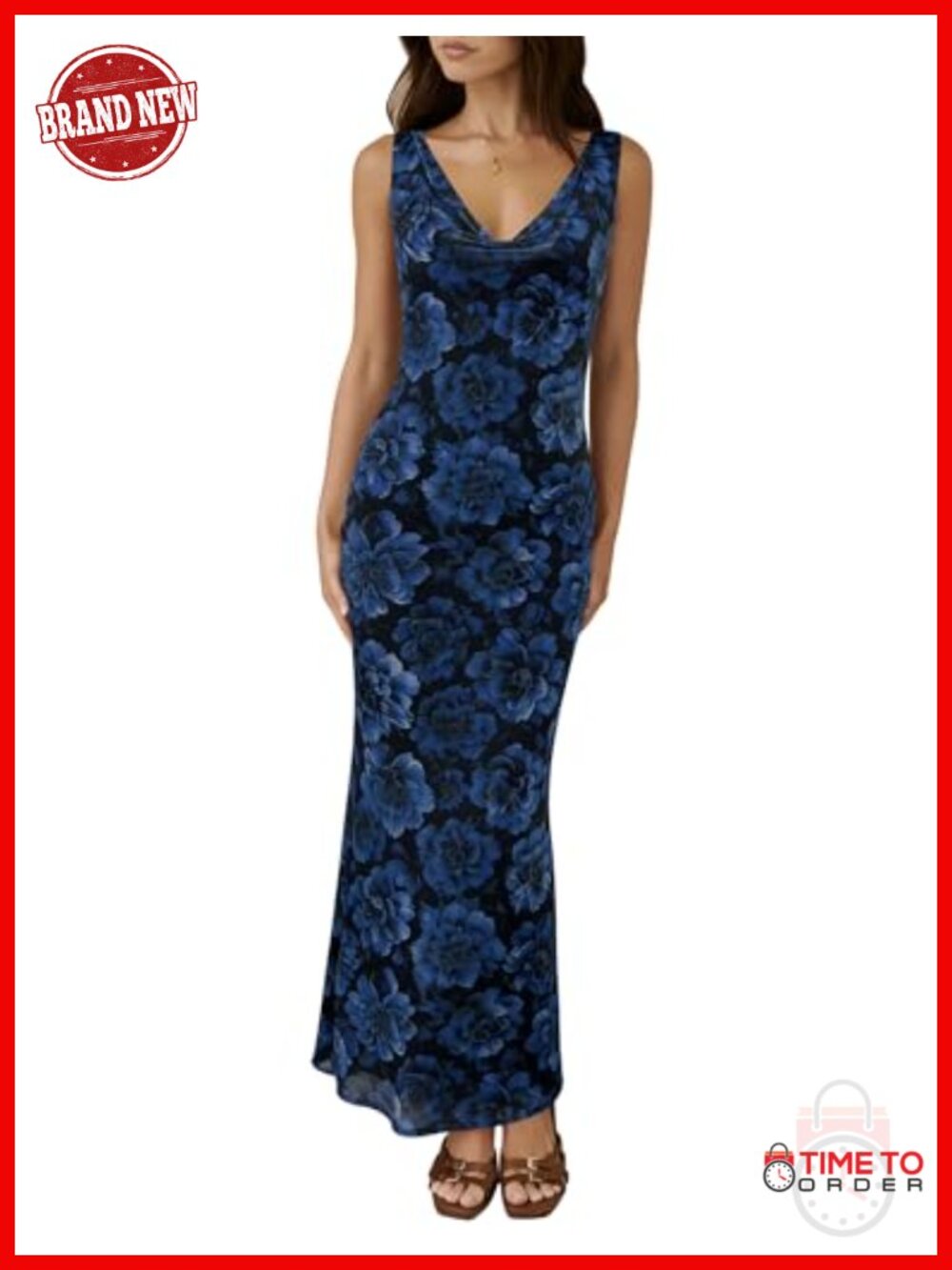 Women's Bodycon Maxi Formal Dress Sleeveless Cowl Neck Stretch Mesh